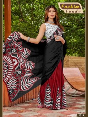 SAREE- Pure Bagru Fancy Hand Printed Sarees with Runing Hand Printed Unstich Blouse pice-Colour-Red And Black