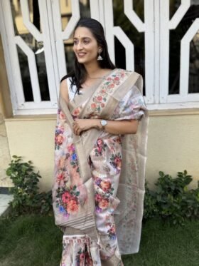 SAREE-CANDY SILK JARI CHEX MATERIAL FANCY FLOWER COMBINATION SAREE -COLOUR-OFF WHITE