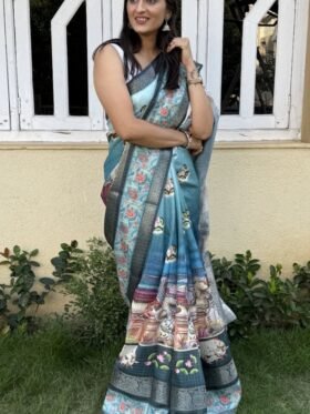 SAREE-CANDY SILK JARI CHEX MATERIAL FANCY FLOWER COMBINATION SAREE -COLOUR-GREEN