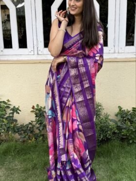 Saree-Dola Silk Saree-Colour-Purple and Pink