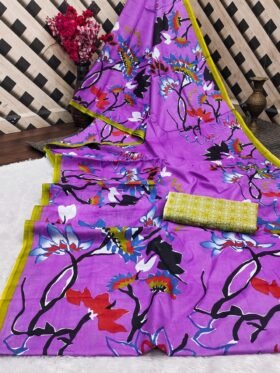 Saree- PURE COTTON SKETCHED TYPE BLOCK PRINT SAREES WITH UNSTITCHED BLOUSE PICE Colour-Pink