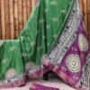 Saree- Silver borders along with pallu and blouse Colour-Green And Pink