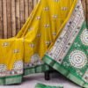 Saree- Silver borders along with pallu and blouse Colour-Yellow And Green