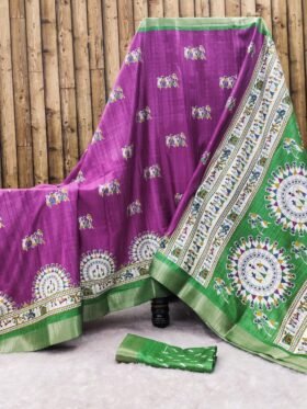 Saree- Silver borders along with pallu and blouse Colour-Pink And Green