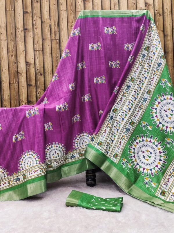 Saree- Silver borders along with pallu and blouse Colour-Pink And Green