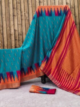 Saree- Silver borders along with pallu and blouse Colour-Sky Blue