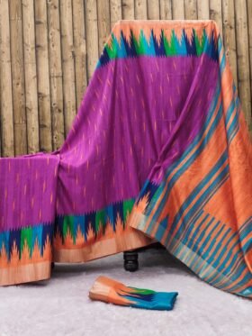 Saree- Silver borders along with pallu and blouse Colour-Dark Pink