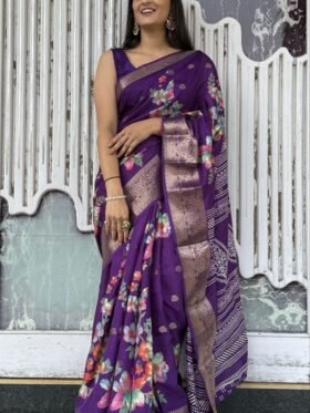 Saree-Dola silk Saree Badhej Jaquard Butti all over Saree Colour- Purple