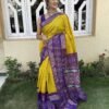Saree- Pure Candy Cotton silk with Jaquard Border Bandhej Saree-Colour-Yellow and Purple