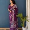 SAREE-PURE COTTON JAIPUR BLOCK PRINT SAREES WITH UNSTITCHED BLOUSE PICE-Colour-Purple