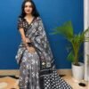 SAREE-PURE COTTON JAIPUR BLOCK PRINT SAREES WITH UNSTITCHED BLOUSE PICE-Colour-Black and Gray