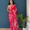 SAREE-PURE COTTON JAIPUR BLOCK PRINT SAREES WITH UNSTITCHED BLOUSE PICE-Colour-Pink