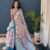 SAREE-PURE COTTON JAIPUR BLOCK PRINT SAREES WITH UNSTITCHED BLOUSE PICE-Colour-White and Sky Blue