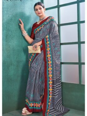 SAREE- PURE COTTON IKKAT PRINT SAREES -COLOUR-GRAY