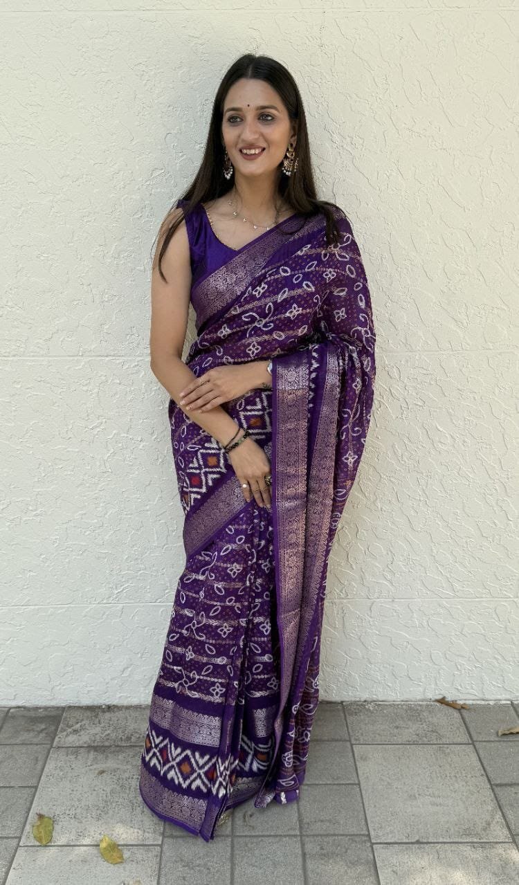 WhatsApp Image 2024-12-10 at 1.00.54 PM Saree- Pure Candy Cotton silk with Jaquard Border Bandhej Saree-Colour-Purple
