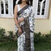 Saree- Fancy Silk Saree And Jari lining All Over Saree-Colour- White and Black