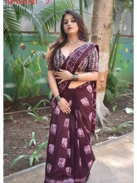 SAREE-PURE COTTON FANCY TRANDING OFFICE WEAR JAIPUR BLOCK PRINT SAREE WITH BLOUSE PICE-COLOUR-MAROON