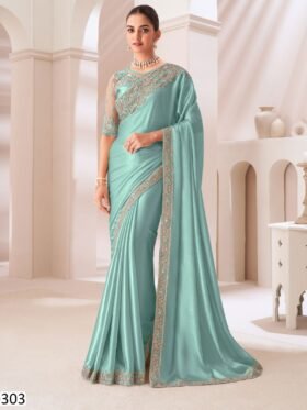 Saree-Party Wear Designer Unstitch Saree With Blouse Colour-Teal