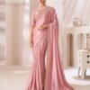 Saree-Party Wear Designer Unstitch Saree With Blouse Colour-Dusty Pink