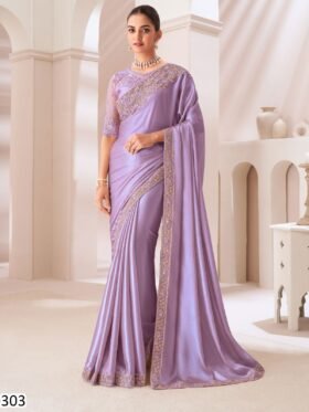 Saree-Party Wear Designer Unstitch Saree With Blouse Colour-Light Purple