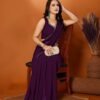 SAREE- GEORGETTE SILK PATTERN-SOLID GEORGETTE SAREE WITH MIRROR BORDER LACE-COLOUR-PURPLE