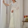 Saree- Party Wear Designer Unstitch Saree With Blouse-Colour-White
