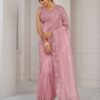 Saree- Party Wear Designer Unstitch Saree With Blouse-Colour-Pink