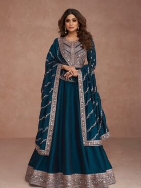 Gown Silk With Sequence Embroidery Work With Dupatta SIZE:- (Free Size Stitched Xl-42With Margin) Colour-Peacock Blue