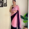 SAREE- VERY SOFT GEORGETTE CUT WORK SAREE WITH BLOUSE AND MULTI EMBROIDERY & SEQUINS WORK BLOUSE -COLOUR-LIGHT PINK AND DARK BLUE