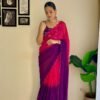 SAREE- VERY SOFT GEORGETTE CUT WORK SAREE WITH BLOUSE AND MULTI EMBROIDERY & SEQUINS WORK BLOUSE -COLOUR-PURPLE AND BLUE