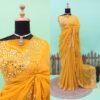SAREE- SOFT HEAVY GEORGETTE FABRIC ON BEAUTIFUL EMBRODIERY C-PALLU THREAD WITH 4000+ REAL MIRROR WORK ON SAREE-COLOUR-YELLOW