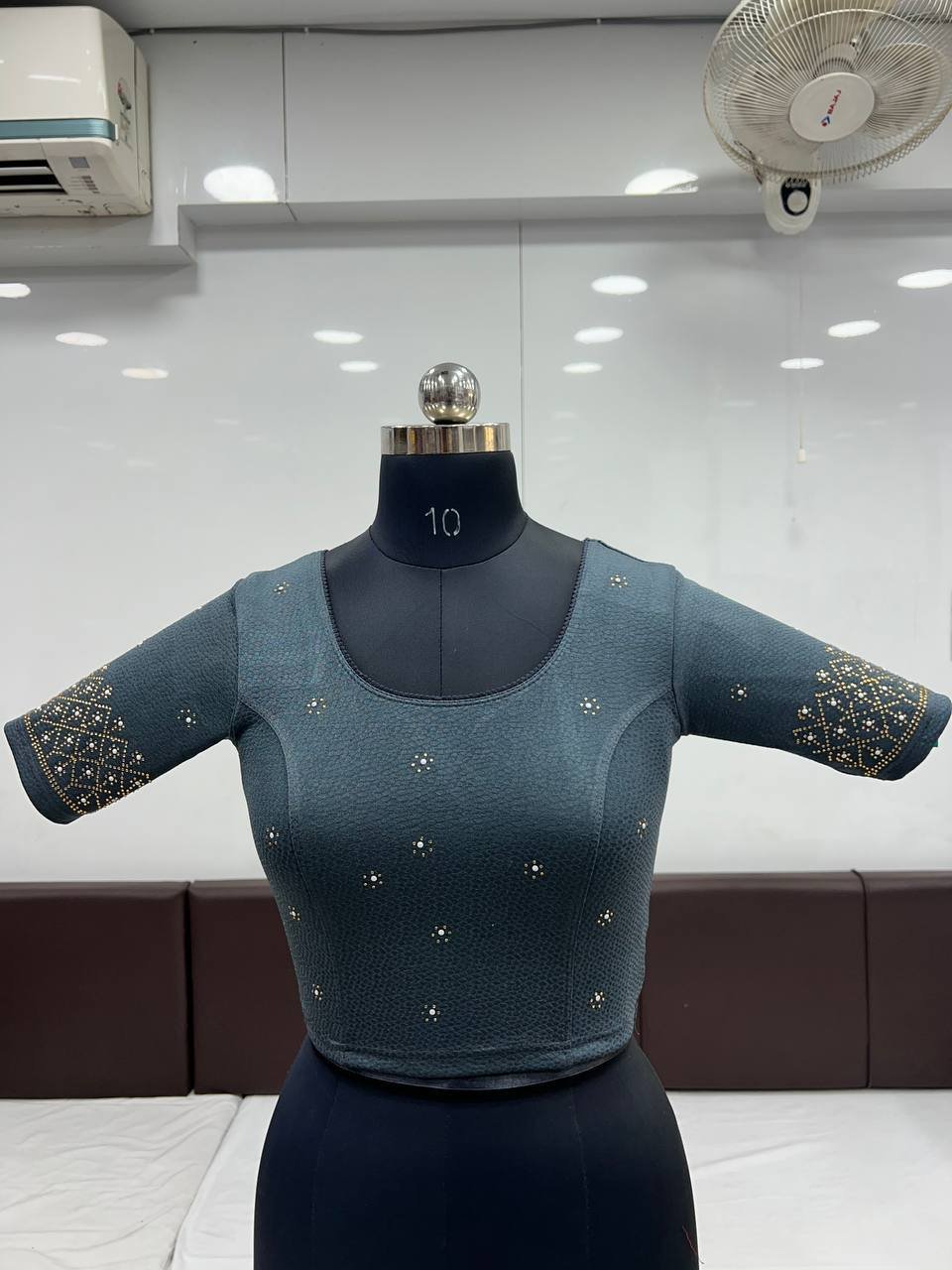 WhatsApp Image 2024-12-14 at 12.28.46 PM (1) Blouse- Ready to Wear Stretchable Blouse-Cotton Lycra Fabrics Blouse-Colour- Dark Gray