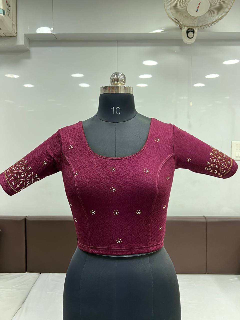 WhatsApp Image 2024-12-14 at 12.28.50 PM (1) Blouse- Ready to Wear Stretchable Blouse-Cotton Lycra Fabrics Blouse-Colour- Wine