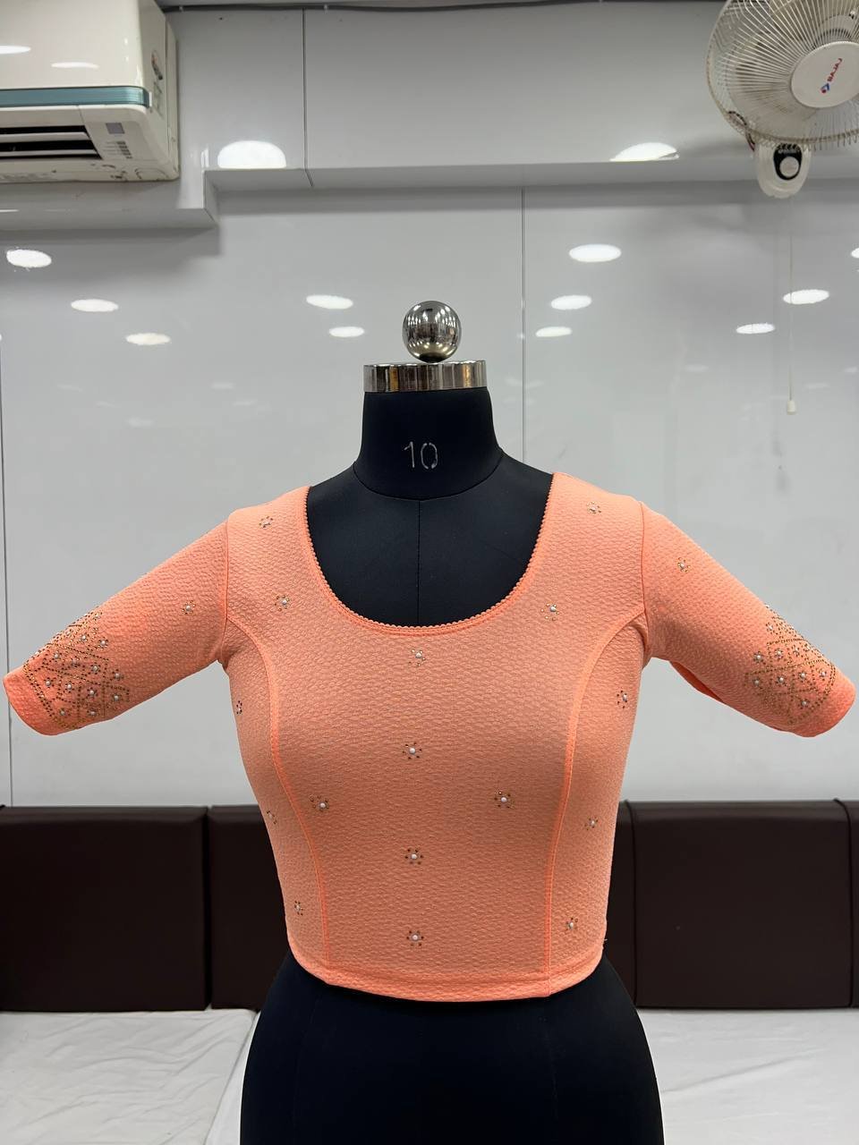 WhatsApp Image 2024-12-14 at 12.28.55 PM (1) Blouse- Ready to Wear Stretchable Blouse-Cotton Lycra Fabrics Blouse-Colour- Peach