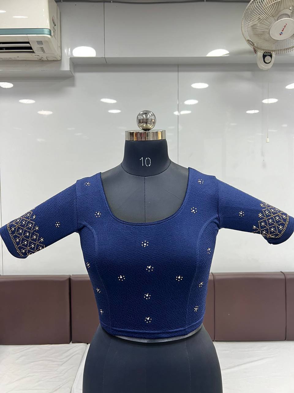 WhatsApp Image 2024-12-14 at 12.28.56 PM Blouse- Ready to Wear Stretchable Blouse-Cotton Lycra Fabrics Blouse-Colour- Navy Blue