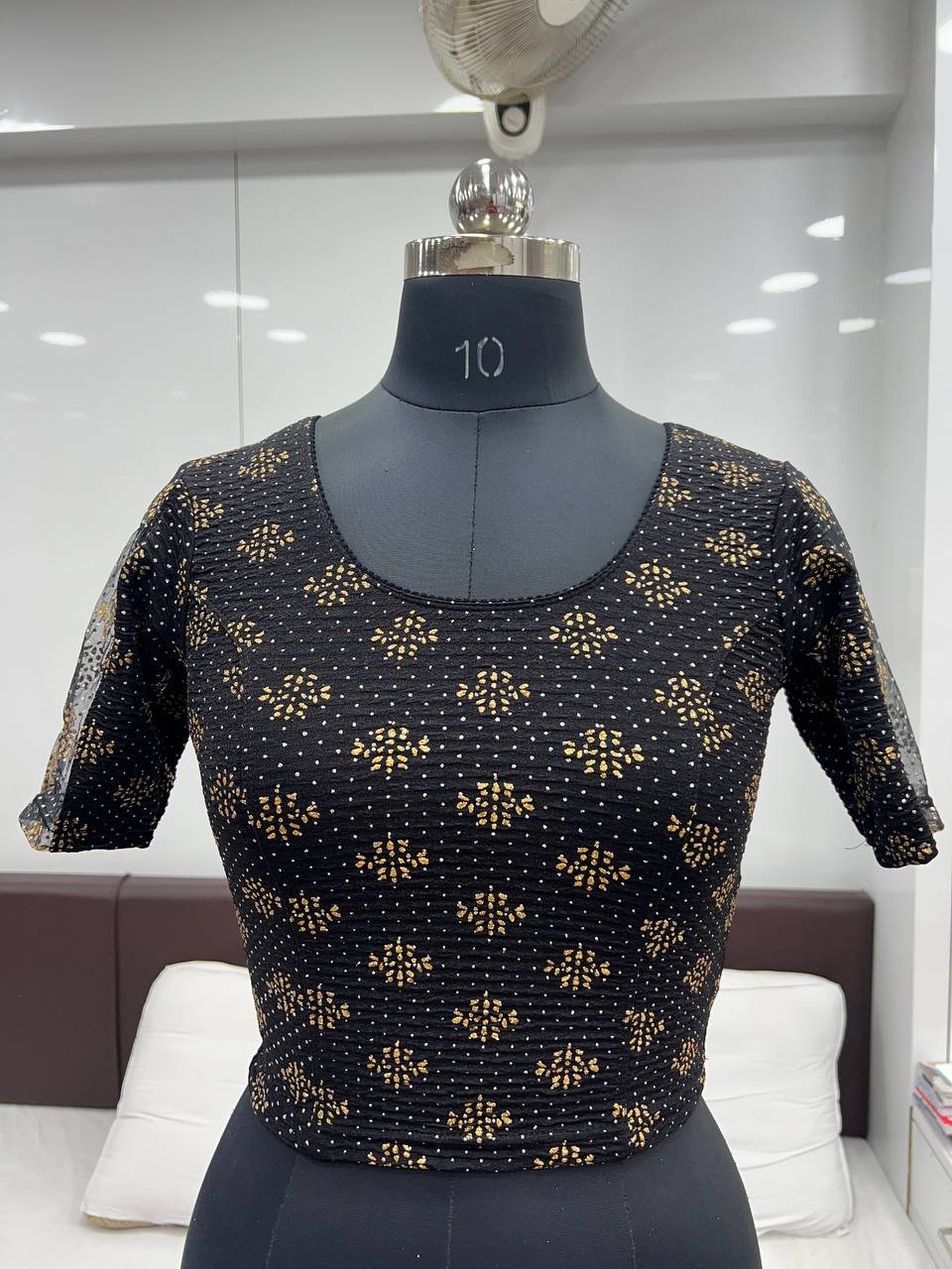 WhatsApp Image 2024-12-14 at 12.31.15 PM BLOUSE- READY TO WEAR STRETCHABLE CRUSH WITH FOIL PRINT BLOUSE -COLOUR-BLACK