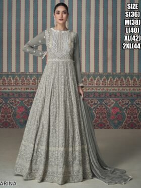 Gown-Gown - Real Georgette Full Heavy Look Chikankari Embroidered Dresses With Embroidered Dupatta