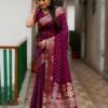 Saree- Pure Bandhej Silk Saree original Bandhej With Patola Border With Zari Weaving Paithani Rich Pallu Saree-Colour- Purple