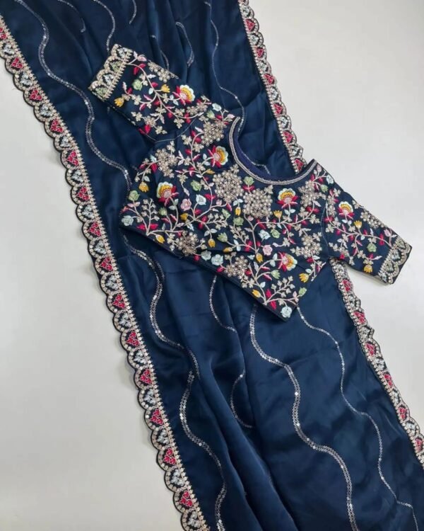 Saree- Emroidery Work Saree-Colour-Blue