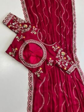 Saree- Emroidery Work Saree-Colour-Red