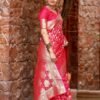 Saree-Banarasi Mushro Satin Silk Saree Zari Banarasi Saree-Colour-Red