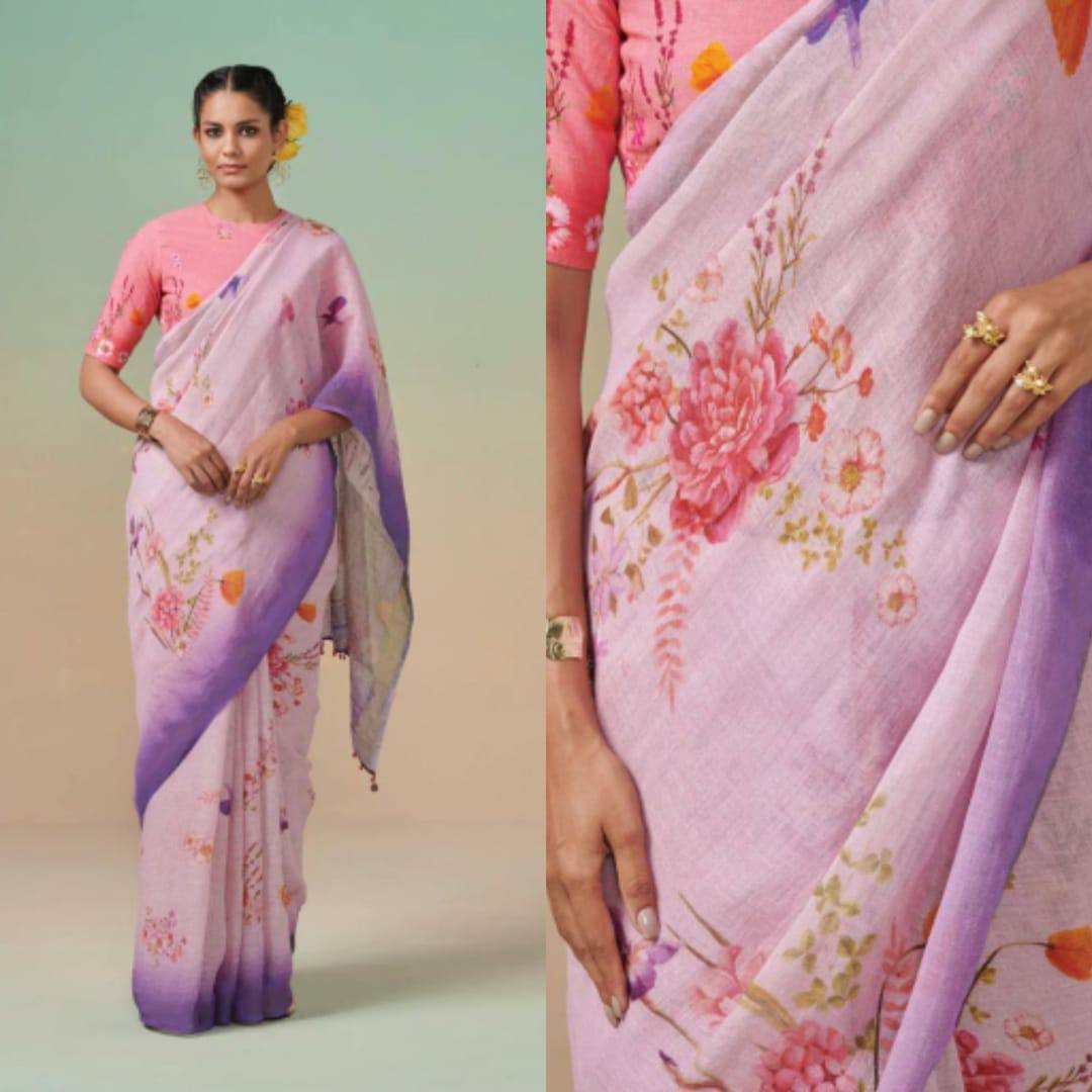 WhatsApp Image 2024-12-16 at 12.45.25 PM Saree-Digital Print Saree Plain Linen Fabric Saree-Colour-Light Pink And Floral Print