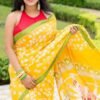Saree-Digital Print Saree Plain Linen Saree -Colour-Yellow