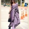 Saree-Japan Satin Silk Saree Digital Print-Colour-Purple and Black