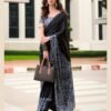 Saree-Japan Satin Silk Saree Digital Print-Colour-Black and Gray