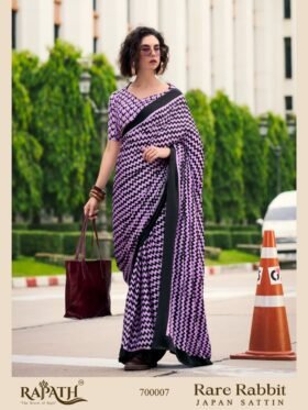 Saree-Japan Satin Silk Saree Digital Print-Colour-Purple and Black