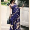 Saree-Japan Satin Silk Saree Digital Print-Colour-Blue amd Cream