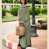 Saree-Japan Satin Silk Saree Digital Print-Colour-Green and Cream