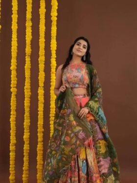 Lehenga Choli- Kalamkari Print Choli With Cotton Fabrics Dupatta