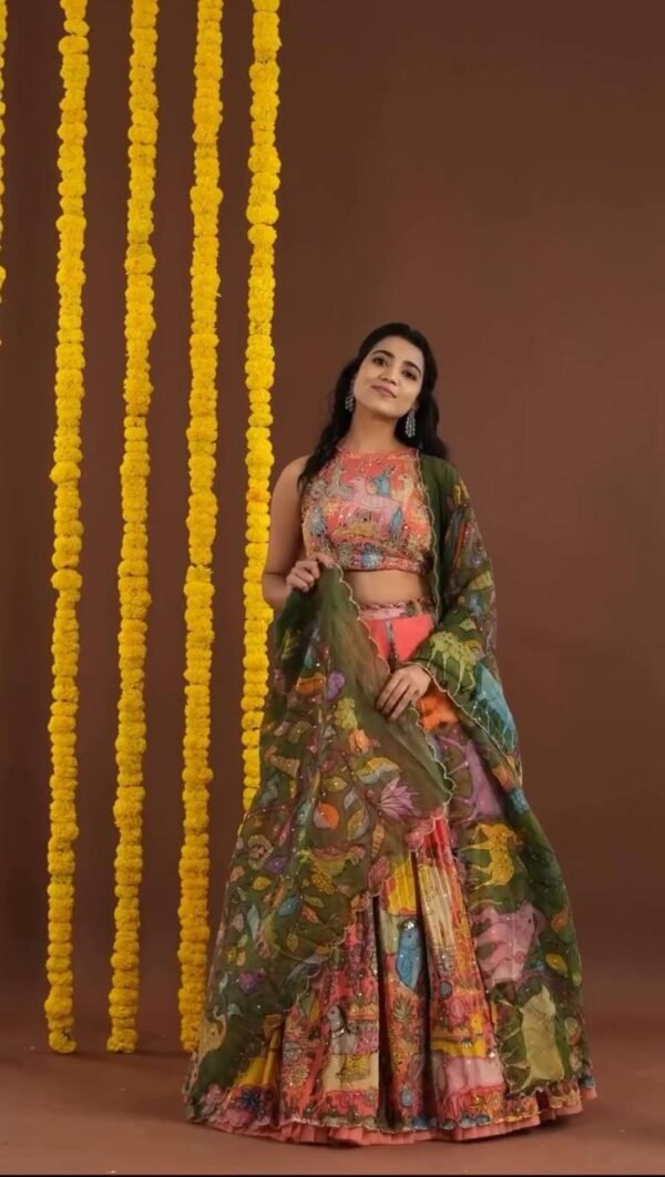 Lehenga Choli- Kalamkari Print Choli With Cotton Fabrics Dupatta